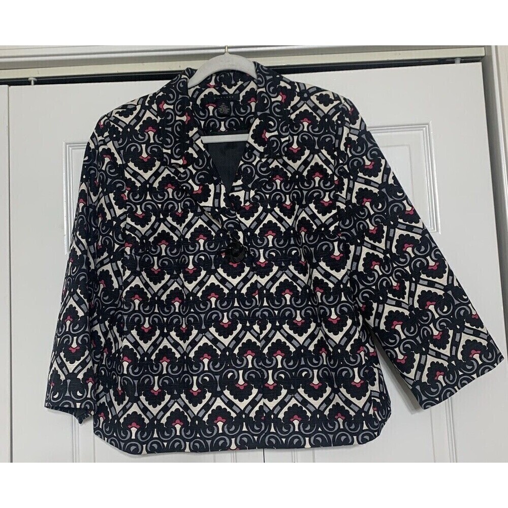 Silkland 100% Silk Artsy Jacket Blazer Large Flower Button Size XL Lined